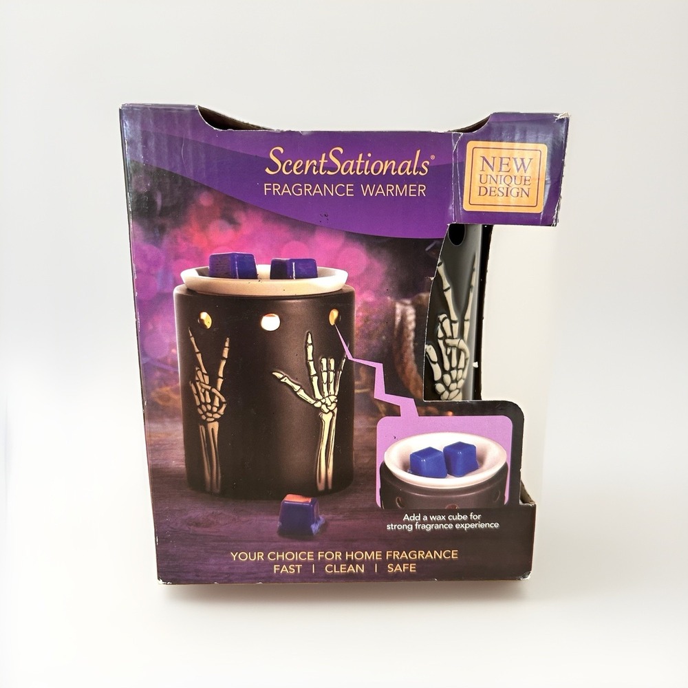 NIB ScentSationals Halloween Electric Wax Warmer Peace Love Ceramic Skully Goth